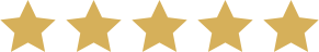 Five gold stars in a horizontal row on a light gray background.