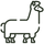 A minimalist line art illustration of an alpaca in dark green outline on a white background.