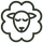 A simple dark green outline icon of a sheep face inside a cloud-shaped border on a light gray background.